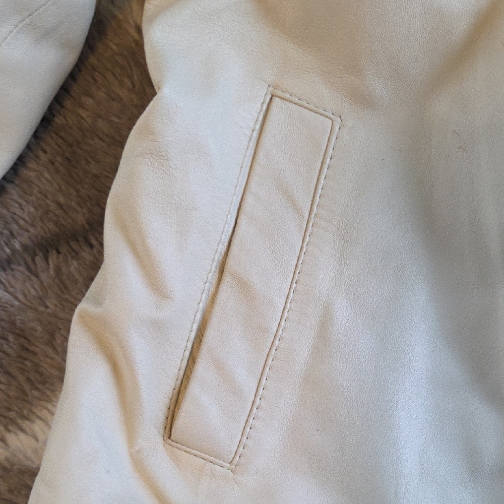 Paul & Joe Women's Light Beige Leather Jacket W/Rufflle - Picture 3 of 7
